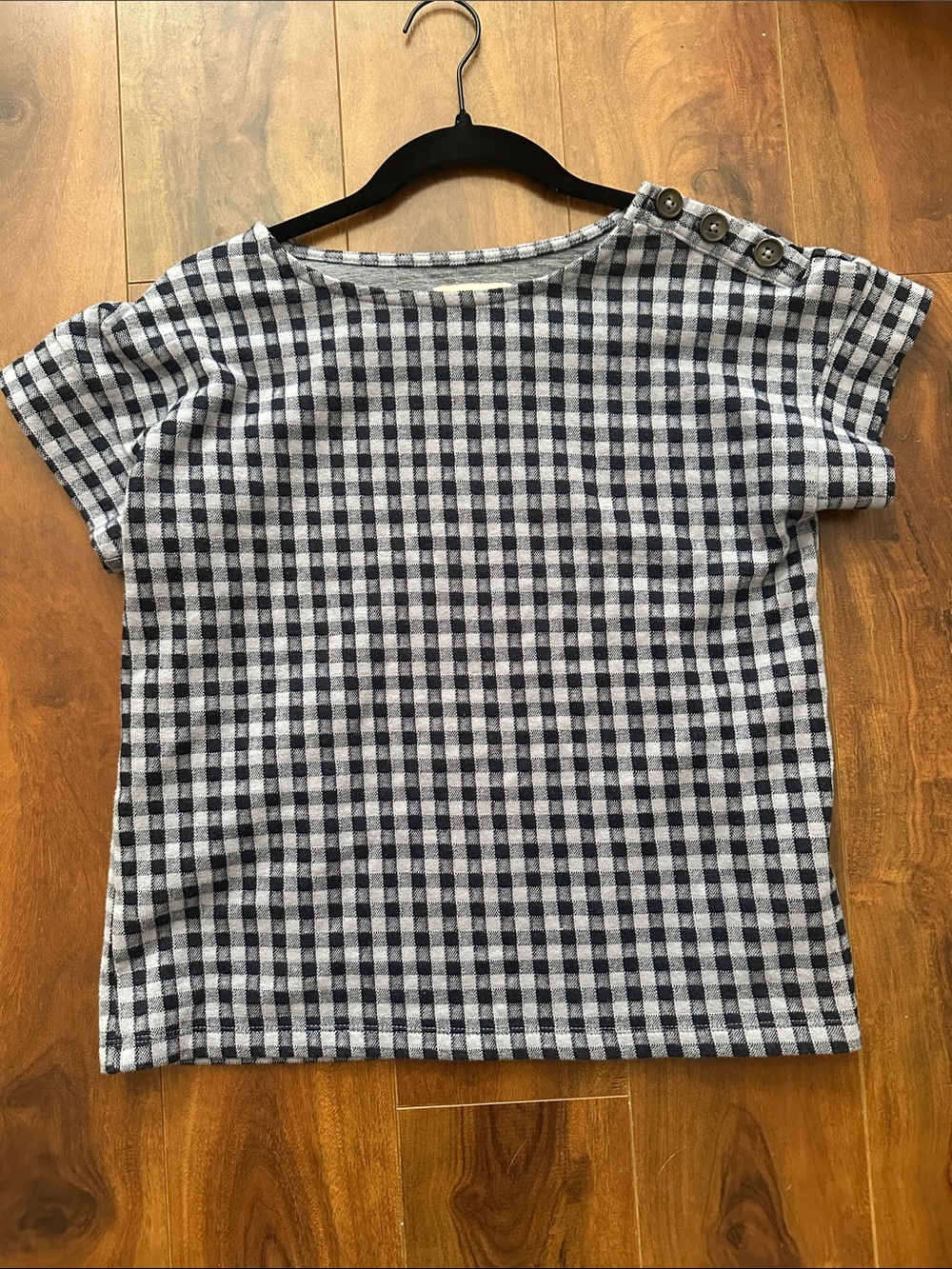 Madewell Gingham Short Sleeve Top with Shoulder Buttons
